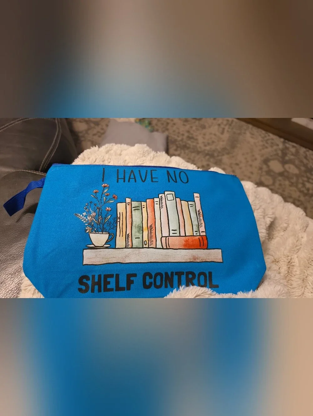 Blue Homemade 'I Have No Shelf Control' Book Pouch